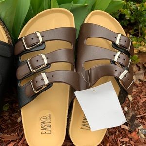 3 buckle adjustable slip on sandal